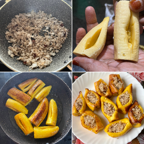 Coconut stuffed banana/kaaya nirachadh