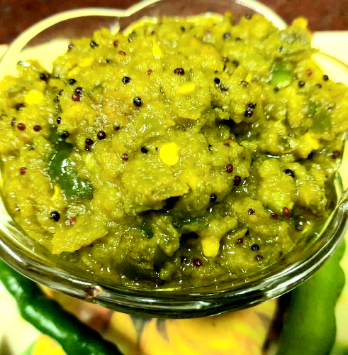 Mirchi ka thecha (maharashtrian green chilies  chutney )