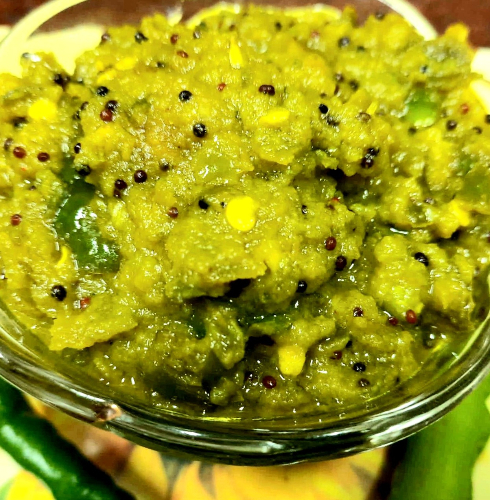 Mirchi ka thecha (maharashtrian green chilies  chutney )