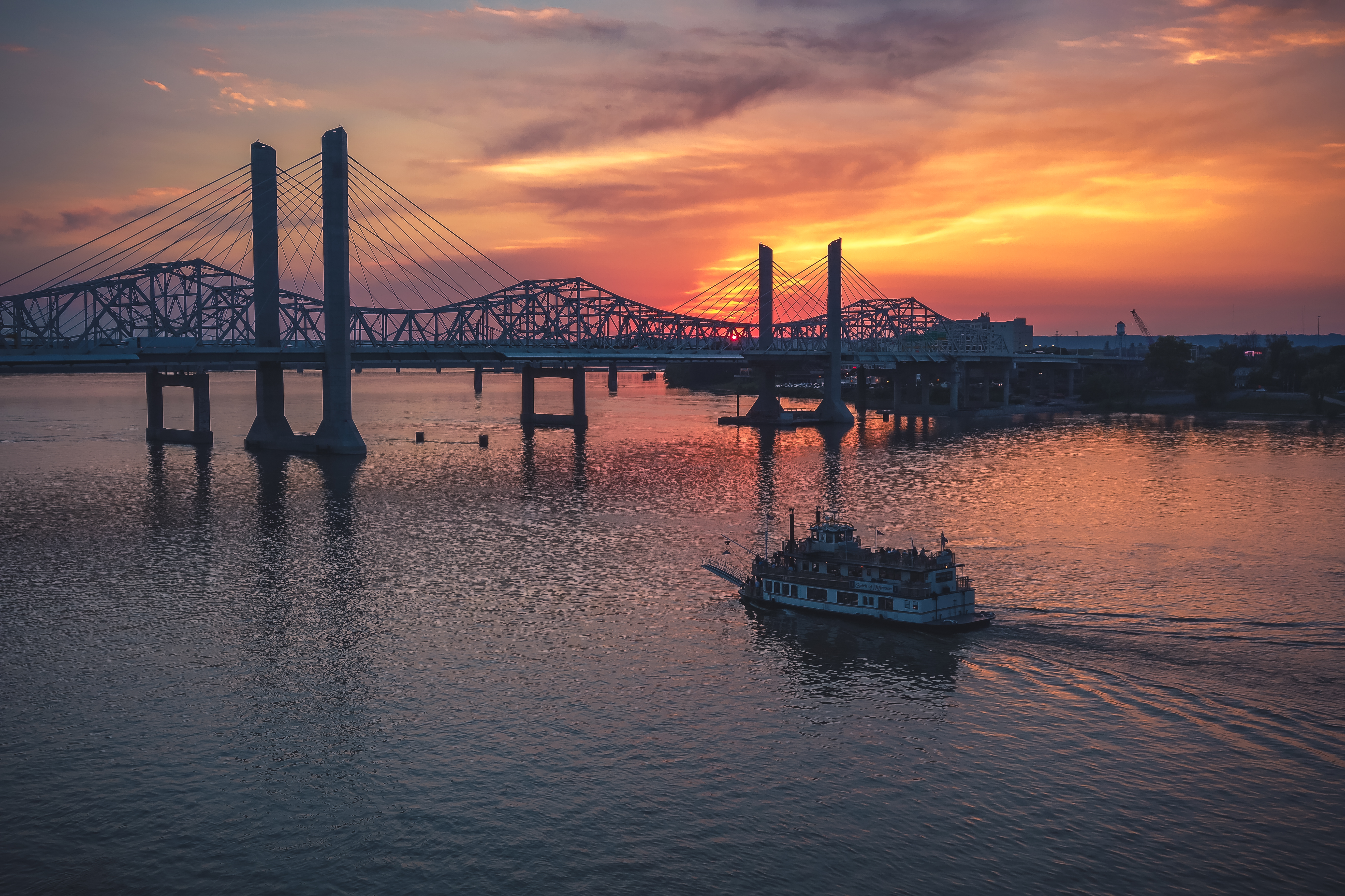 river boat at sunset