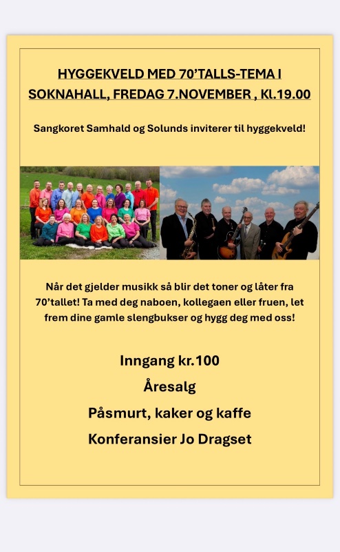 Hyggekveld med 70’talls-tema, Sangkoret Samhald og Solunds