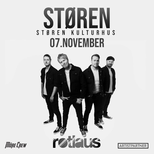 May be an image of 4 people and text that says 'STOREN STOREN KULTURHUS 07.NOVEMBER 07. MÖRE MÖRECREW CREW retaus ARTISTPARTNER'