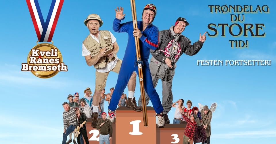 May be an image of 6 people, trumpet and text that says "Kveli Ranes Bremseth TRONDELAG DU STORE TID! FESTEN FORTSETTER! 2 1 3"