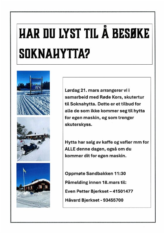 Skutertur til Soknahytta lørdag 21.mars