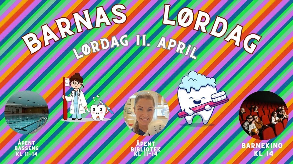 May be an illustration of ‎text that says '‎BARNAS 11. APRIL LORDAG LORDAG Tear APENT BASSENG KL11-14 KL شق ါ APENT ΚblOEK BARNEKINO KL14 14 KL‎'‎