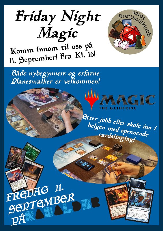 Friday Night Magic - Fredag 11. September på Rabalder! Komm innom! Både nybegynnere og erfarne Planeswalker er velkommen! Etter jobb eller skole inn i helgen med spennende cardslinging!