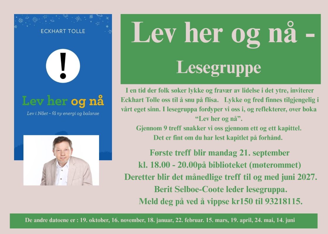 Plakat mes tekst og framside på bok
