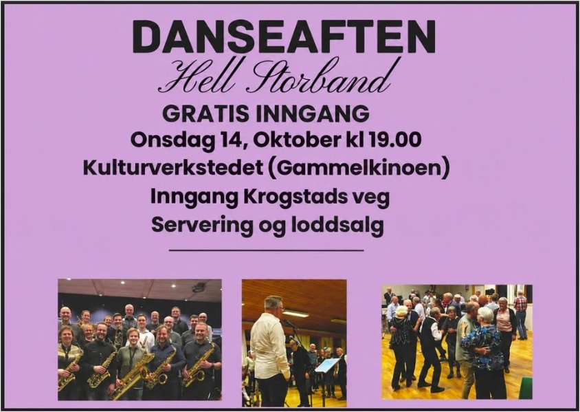 Hell Storband inviterer til dansefest 14.oktober kl 1900 i Stjørdal Kulturverksted (gammelkinoen)