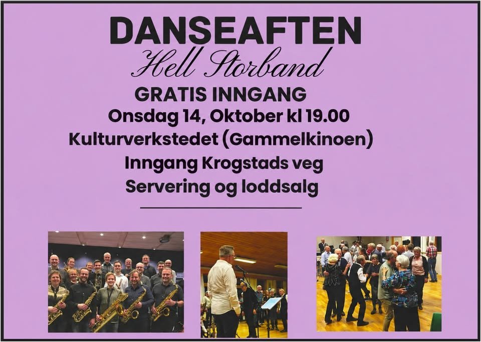 Hell Storband inviterer til dansefest 14.oktober kl 1900 i Stjørdal Kulturverksted (gammelkinoen)