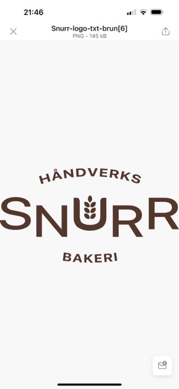 May be a graphic of text that says '21:46 X Snurr-logo-txt-brun[6] PNG 145 PNG-145kB kB HANDVERKS SNÜRR BAKERI'