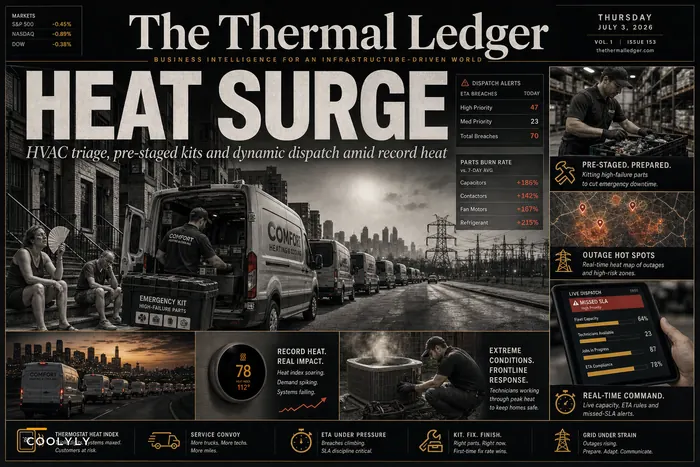 How HVAC Businesses Should Operate During a Record Heat Wave: Triage, Pre‑stage Parts, and Dispatch Playbook for Managing Surge Demand and Grid Risks