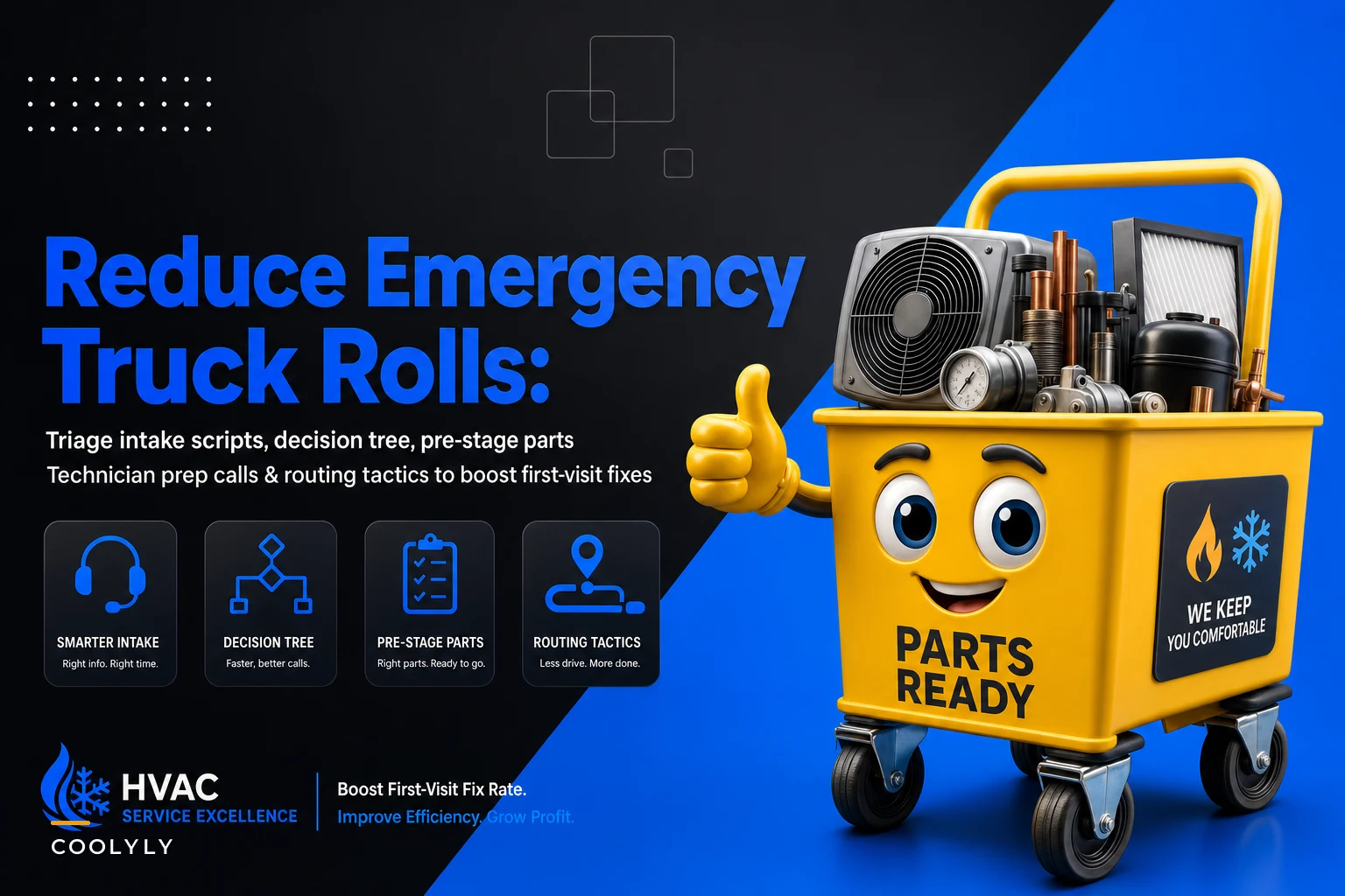 Reduce emergency truck rolls with a triage-and-prestage playbook for HVAC calls