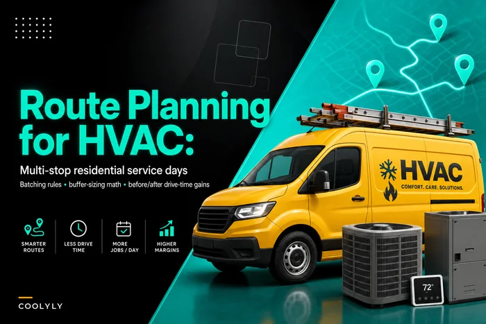 Route planning for multi-stop residential service days: batching rules and buffer math for HVAC
