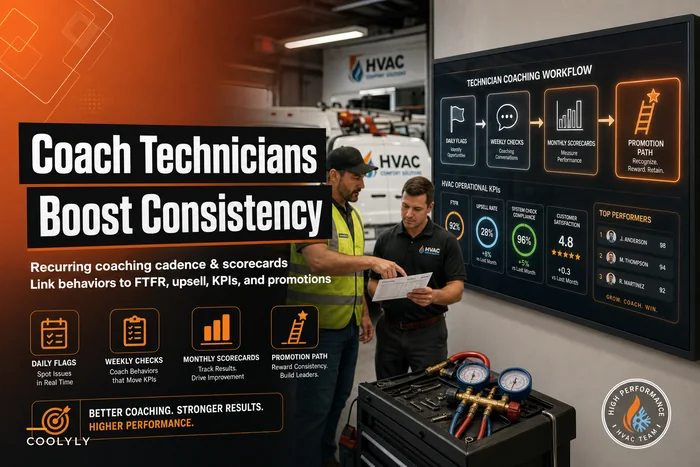 Turn field techs into consistent performers: a technician coaching and performance-review system tied to HVAC operational KPIs
