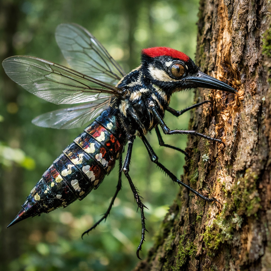 Mosquepicker, hybrid of mosquito and Woodpecker