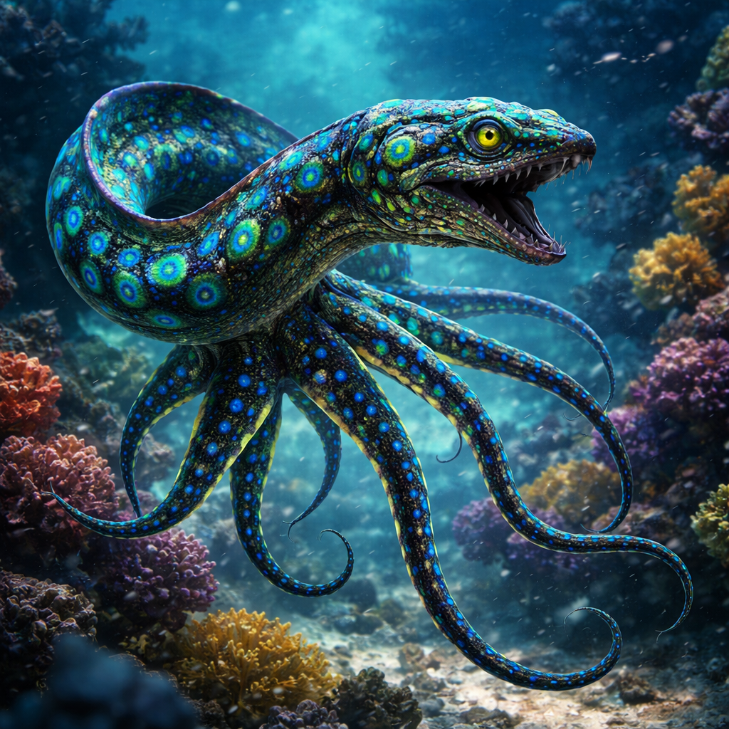Eelopus, hybrid of Eel and blue ring octopus