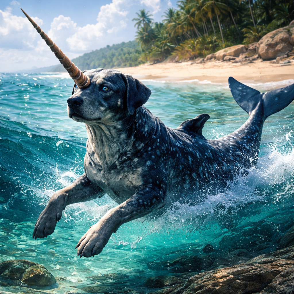Dogwhal, hybrid of dog and Narwhal