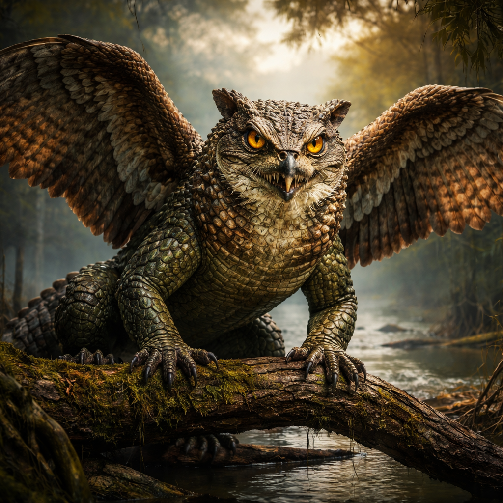 Crocowl, hybrid of Crocodile and Owl