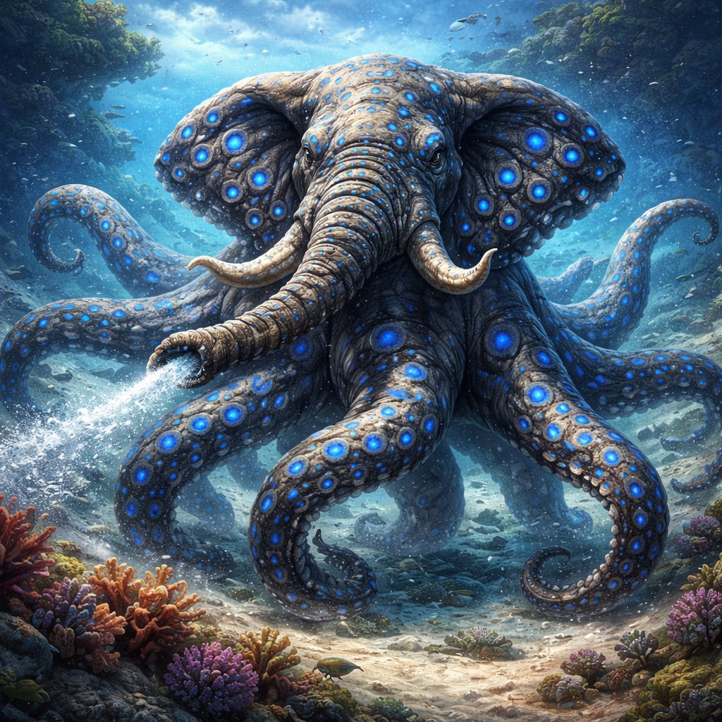 Elephoctopus, hybrid of Elephant and blue ring octopus