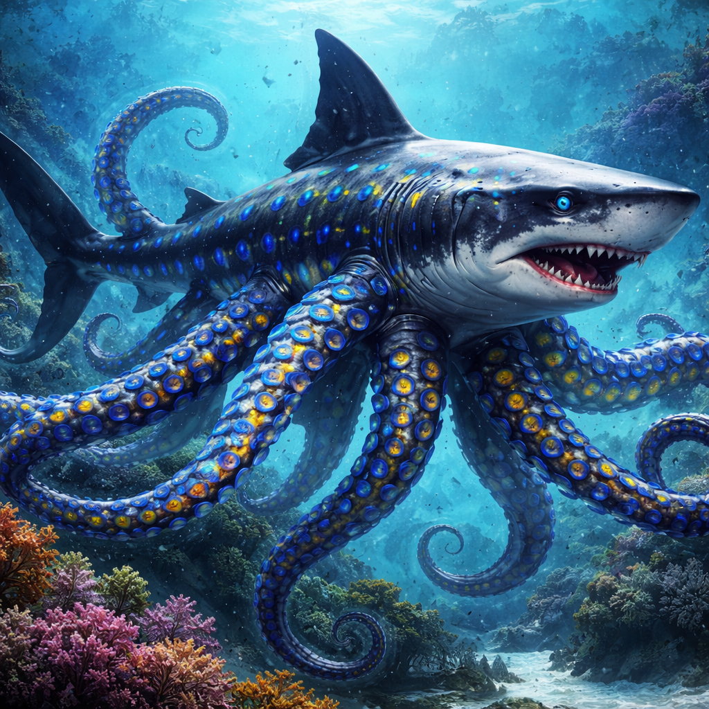 Sharktopus, hybrid of Shark and blue ring octopus