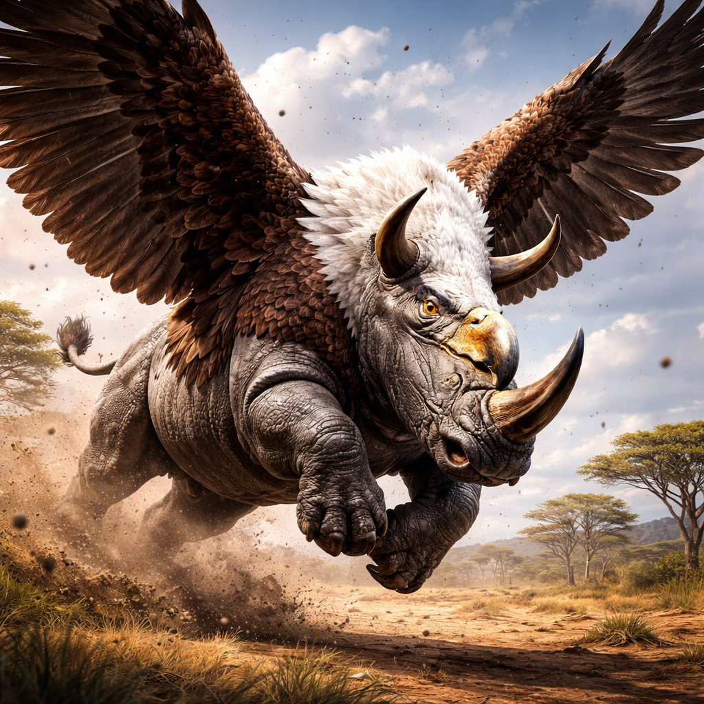Baldoceros, hybrid of Bald Eagle and Rhinoceros