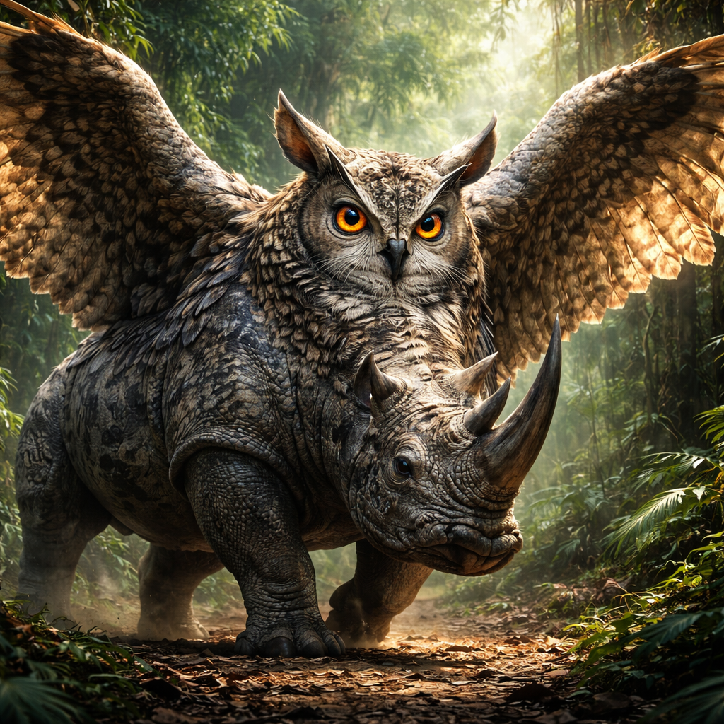 Rhinowl, hybrid of Rhinoceros and Owl