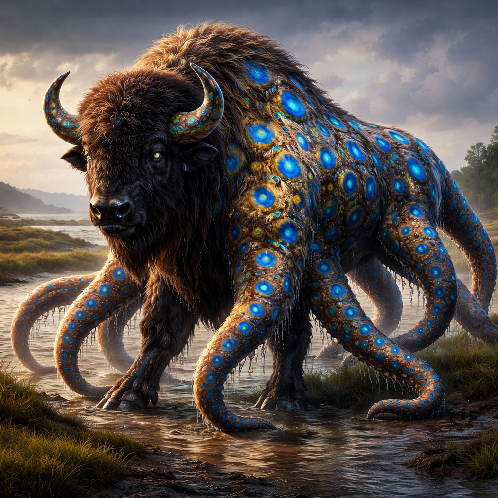 Bisonocto, hybrid of Bison and blue ring octopus