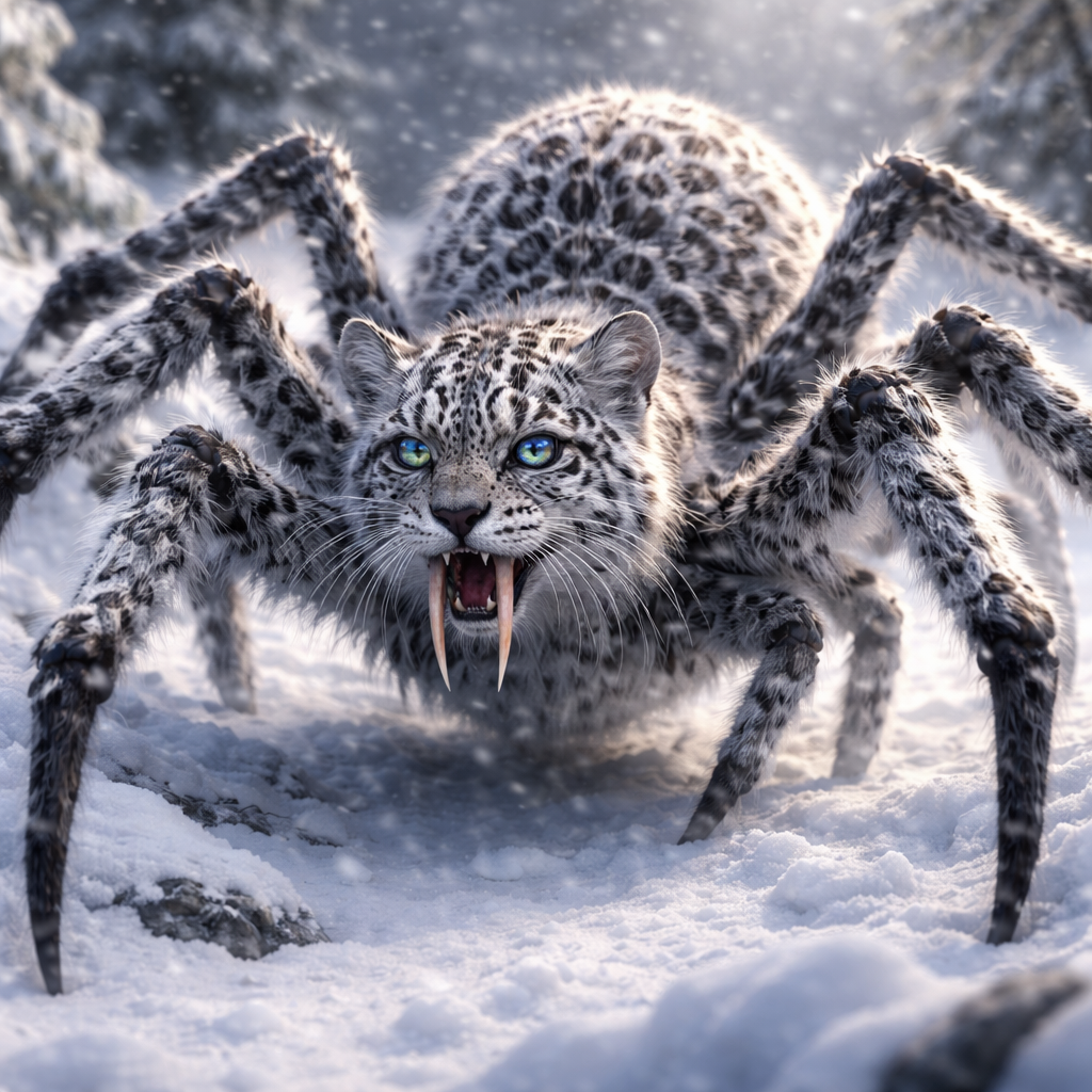 Leopon Spider, hybrid of snow leopard and Spider