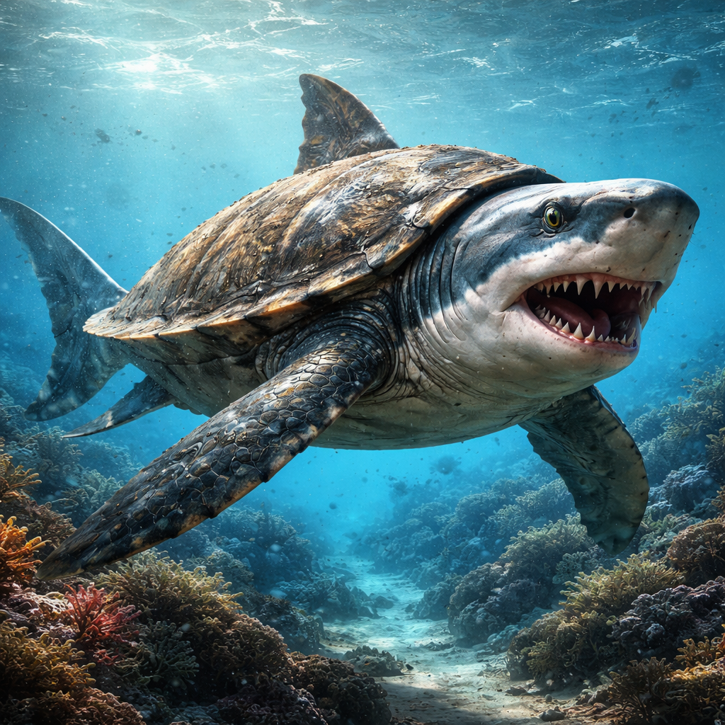 Turtlshark, hybrid of great white shark and Turtle