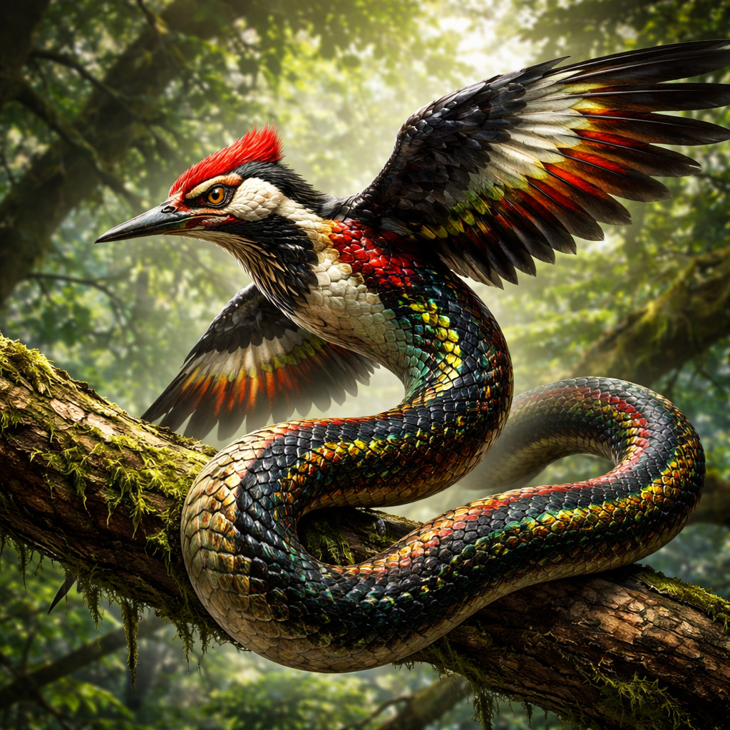 Snakpecker, hybrid of Woodpecker and Snake