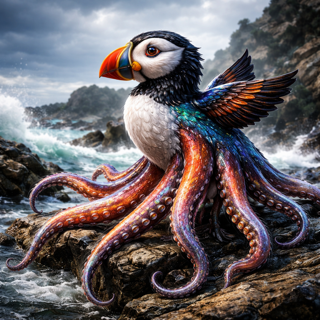 Puffquid, hybrid of Puffin and Squid