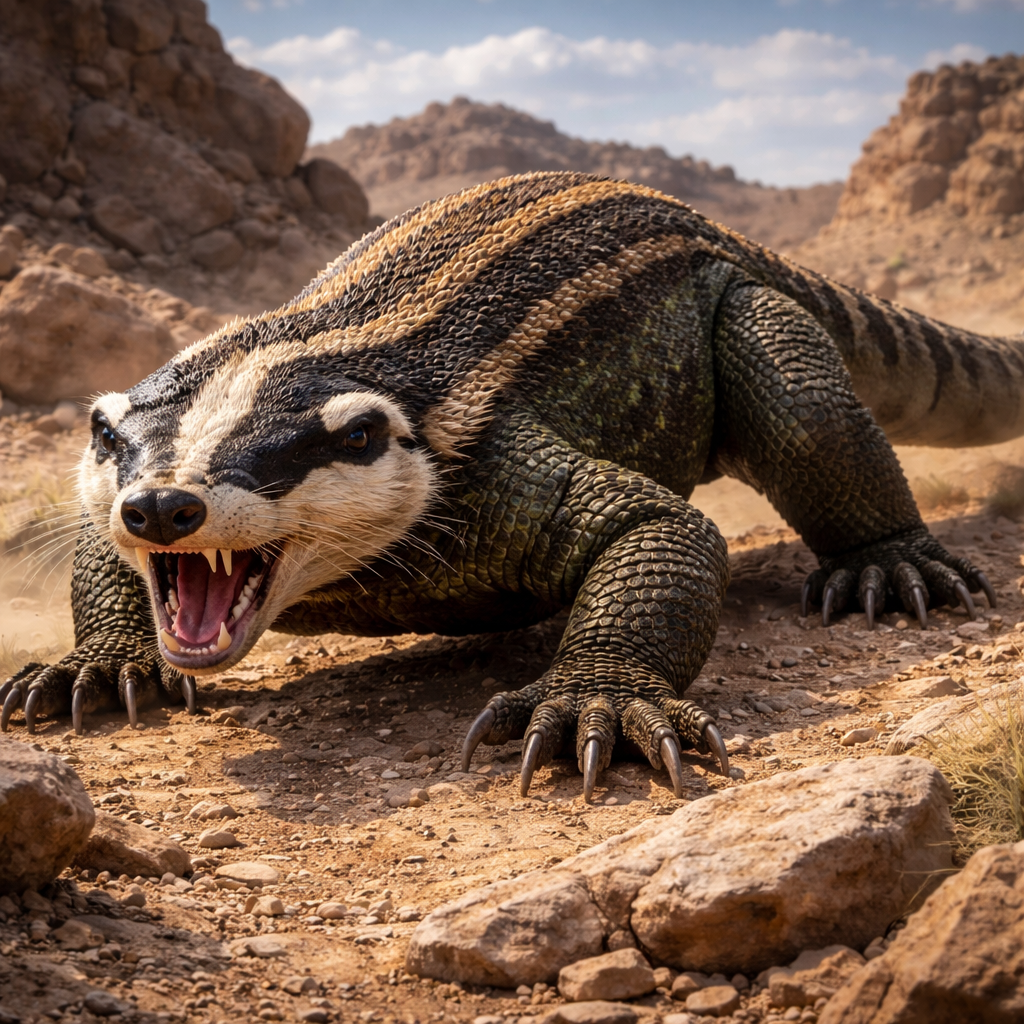 Komobadger, hybrid of Komodo Dragon and Badger