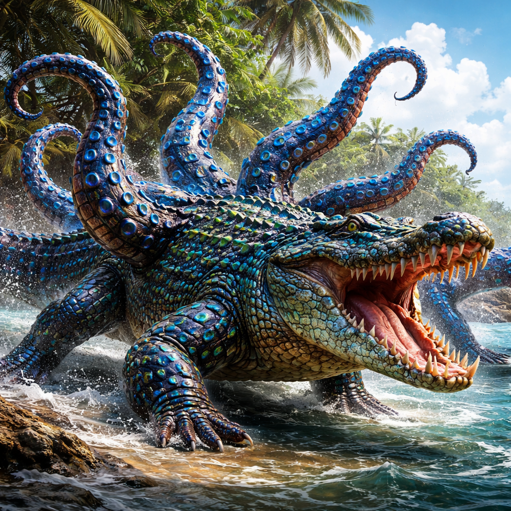 Crocotopus, hybrid of blue ring octopus and Crocodile