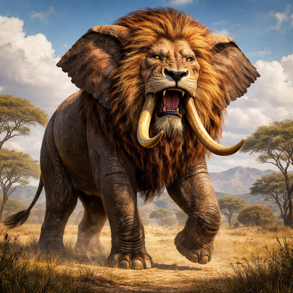 Elephlion, hybrid of Elephant and Lion