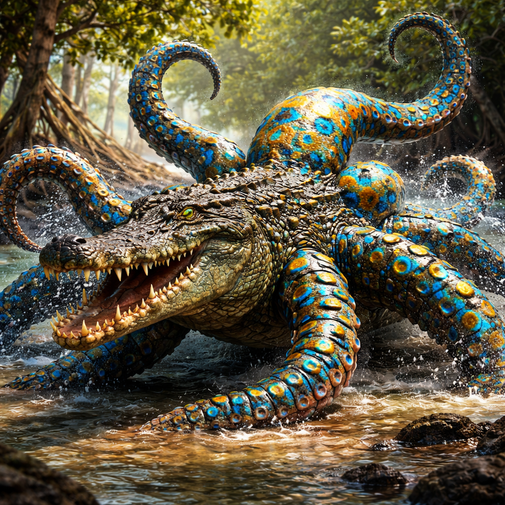 Crocotopus, hybrid of Crocodile and blue ring octopus