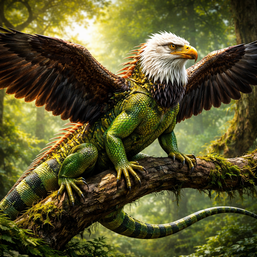 Eaguanas, hybrid of Bald Eagle and Iguana