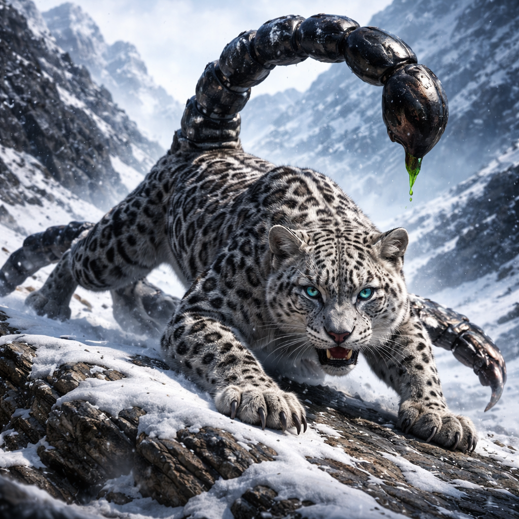 Scorpileopard, hybrid of snow leopard and Scorpion