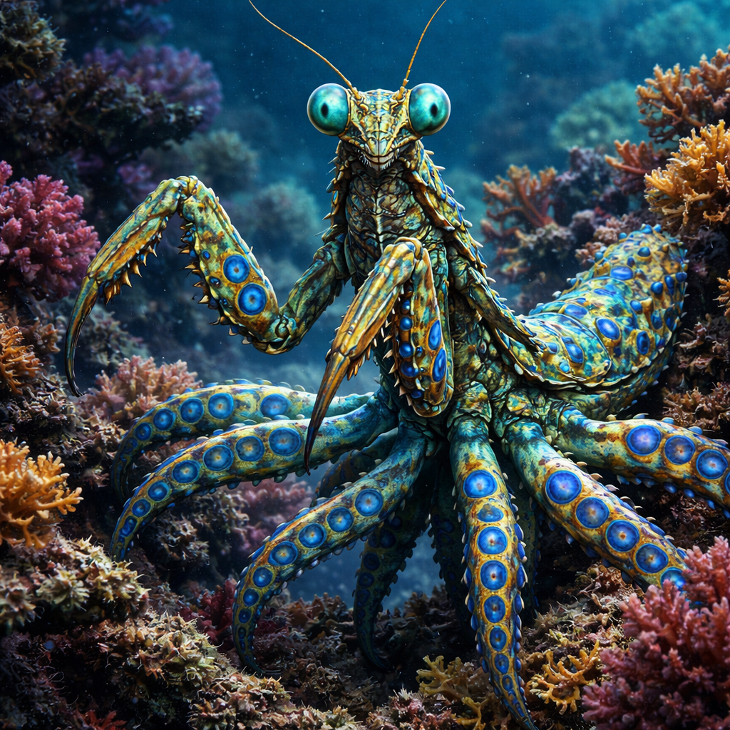 Mantisoculus, hybrid of Mantis and blue ring octopus
