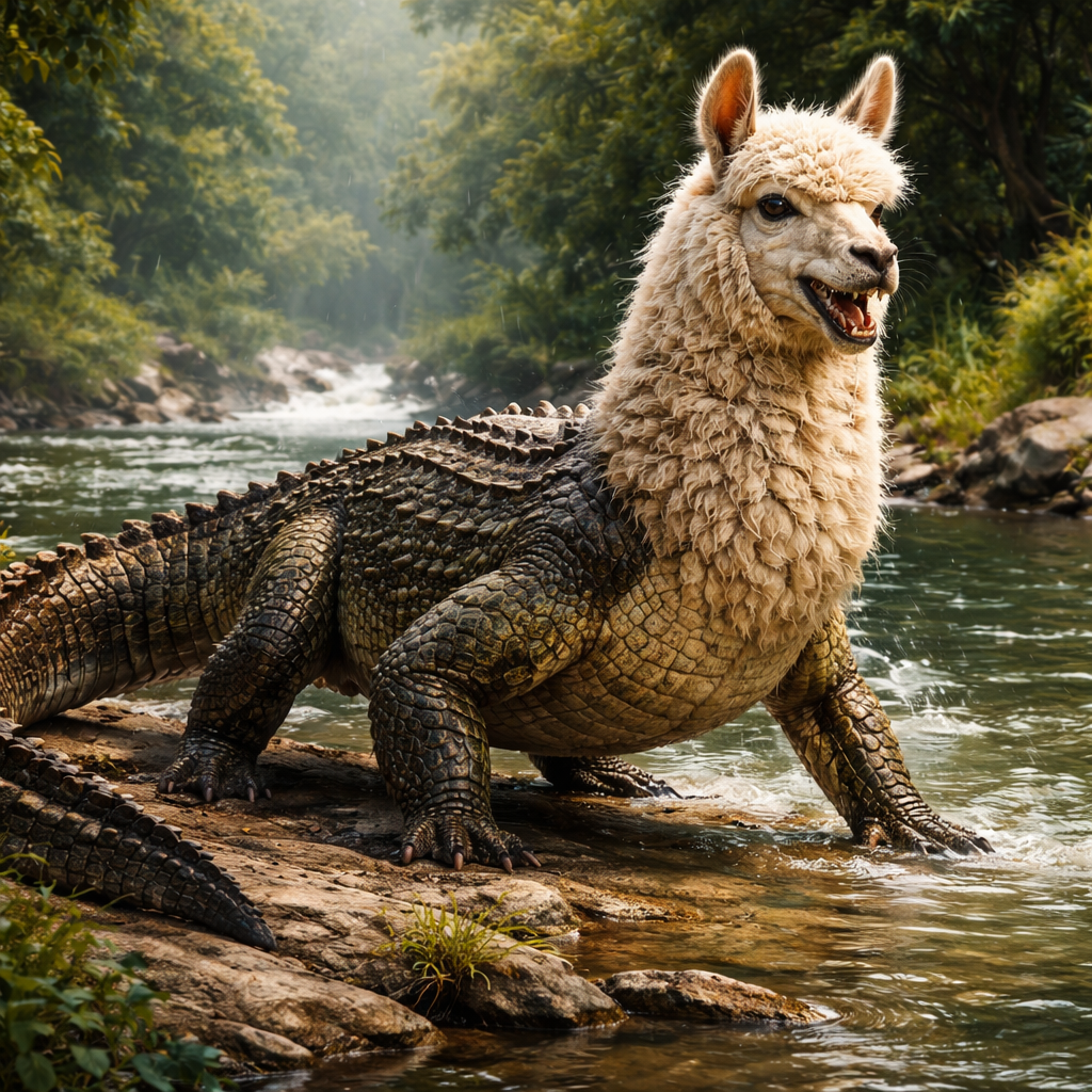 Llamocodile, hybrid of Llama and Crocodile