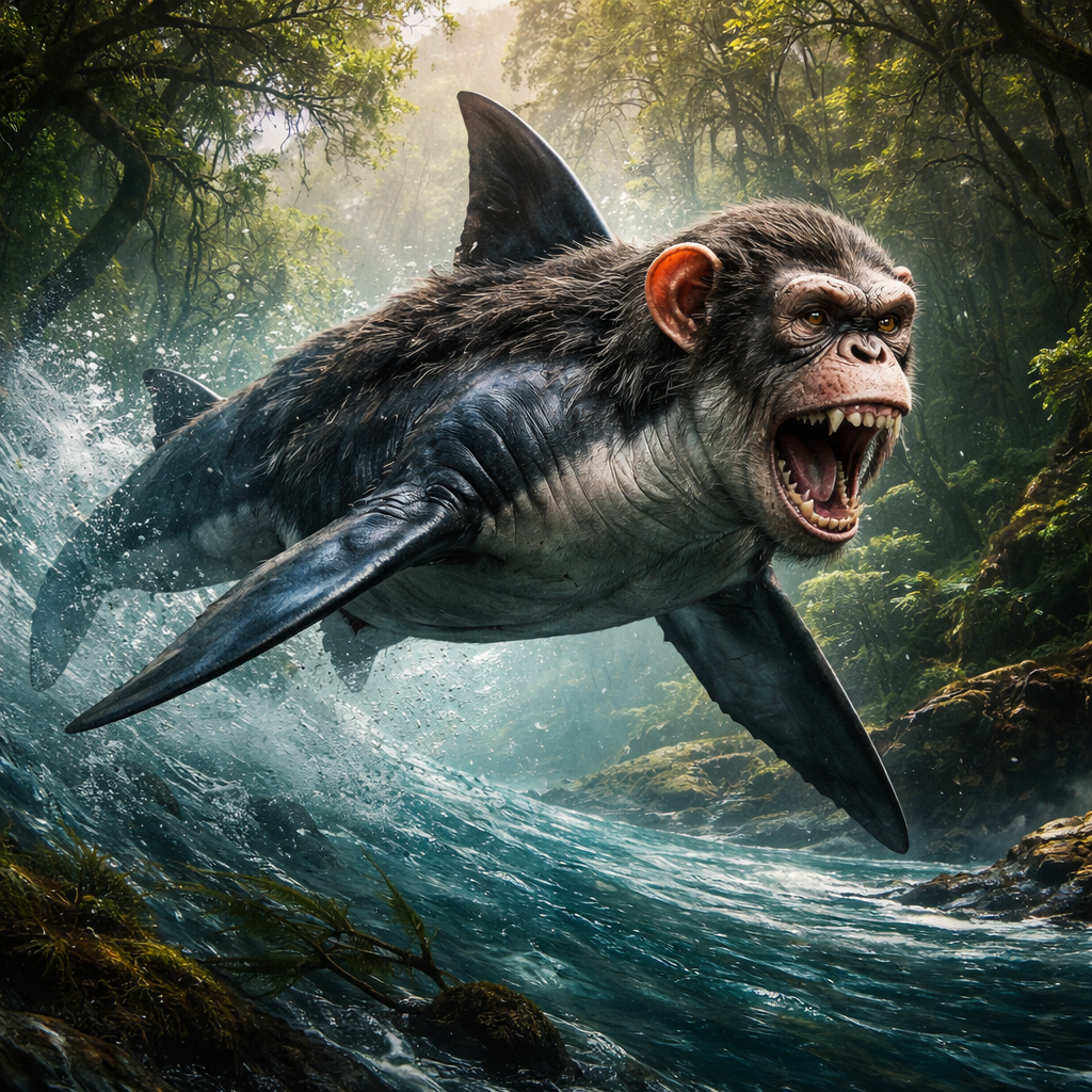 Chimpwhite, hybrid of Chimpanzee and great white shark