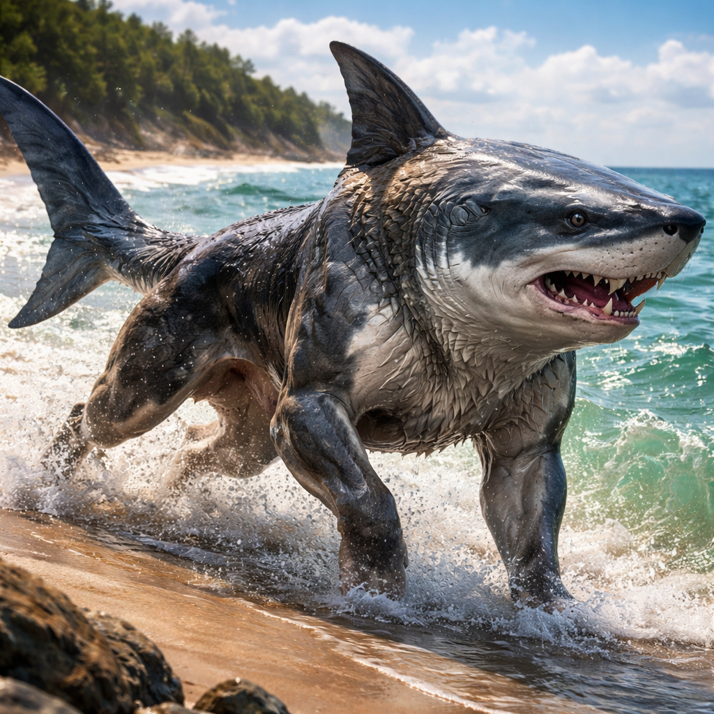 Sharkhound, hybrid of great white shark and dog