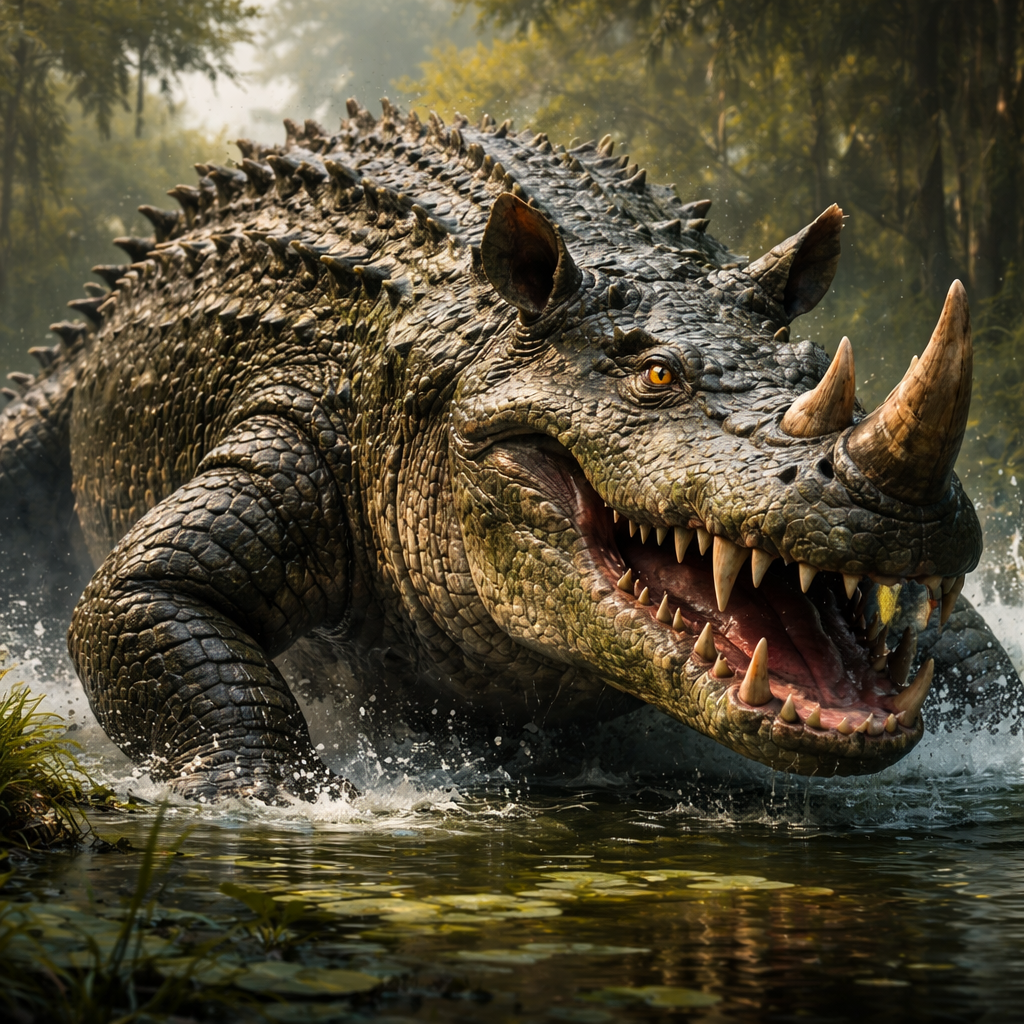 Rhinocroc, hybrid of Rhinoceros and Crocodile