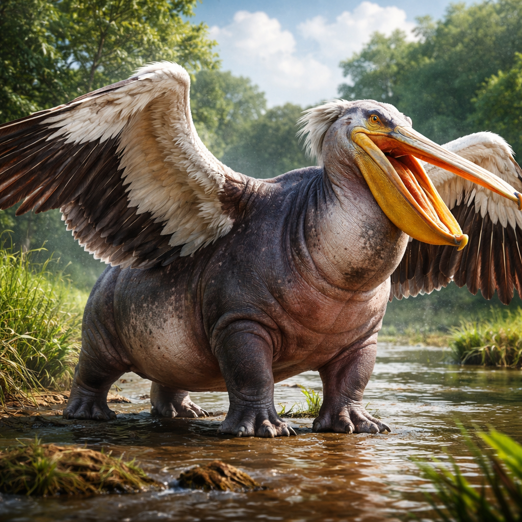 Hippopelican, hybrid of Hippopotamus and Pelican
