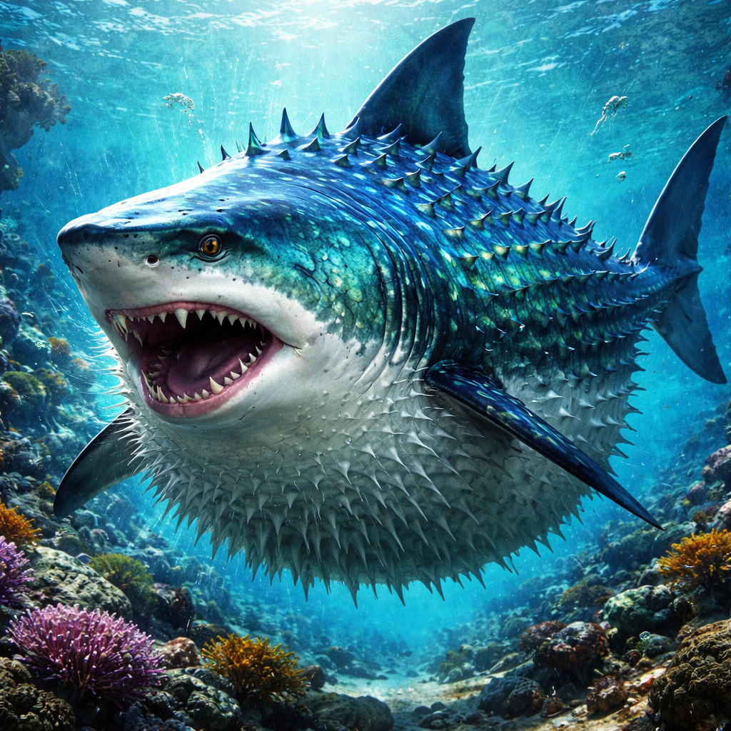 Puffwhite Shark, hybrid of Puffer Fish and great white shark
