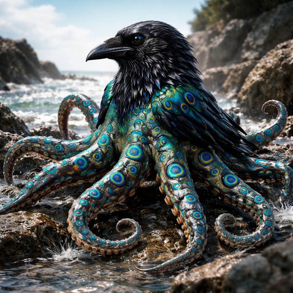 Corvopod, hybrid of Crow and blue ring octopus