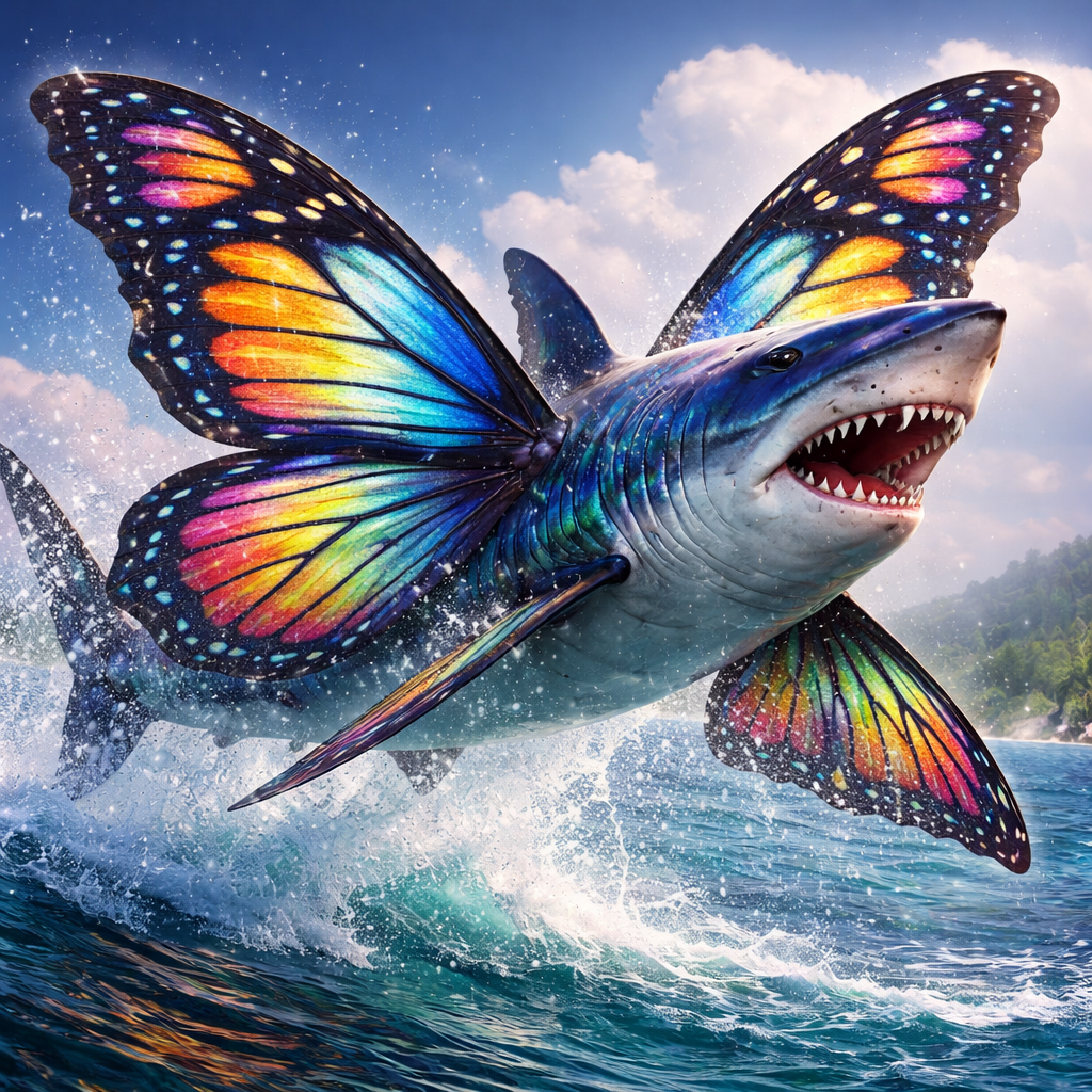 Butterfish Shark, hybrid of Butterfly and great white shark