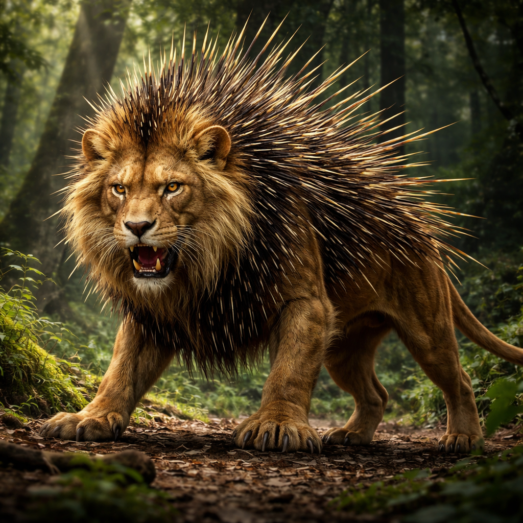 Porcufeline, hybrid of Porcupine and Lion