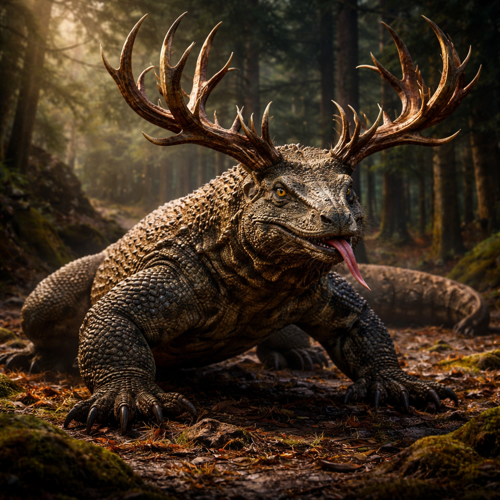 Komodeer, hybrid of Komodo Dragon and Reindeer