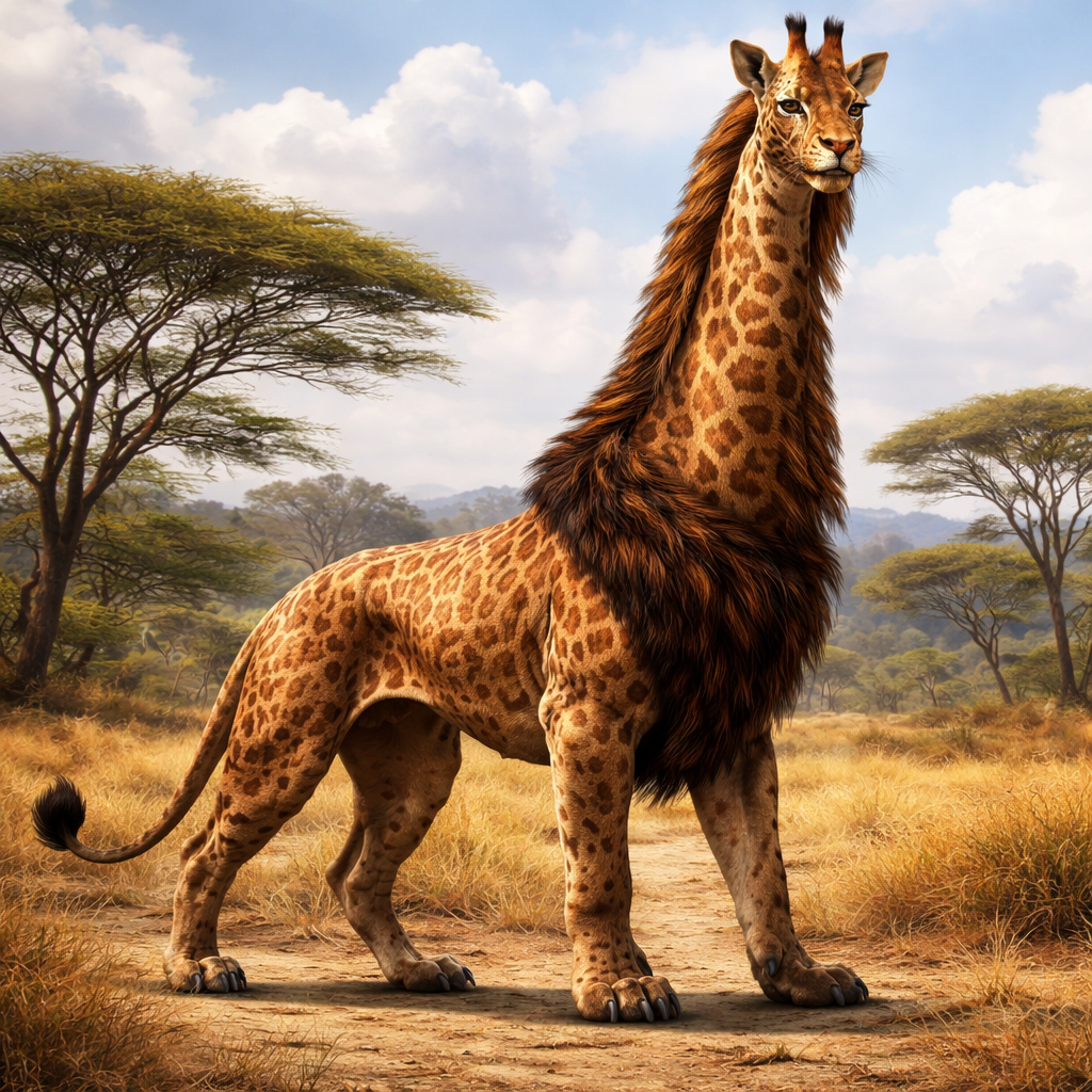 Giralion, hybrid of Giraffe and Lion