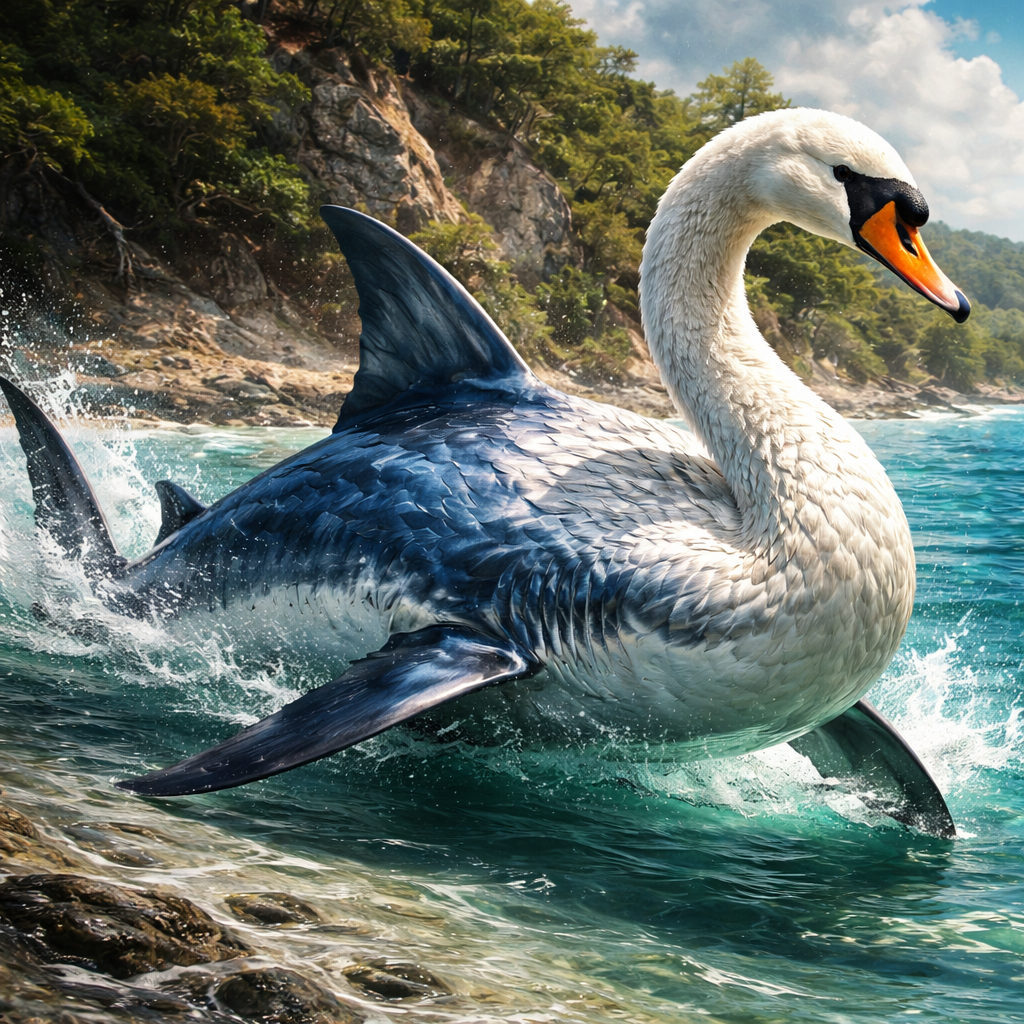 Swark, hybrid of great white shark and Swan